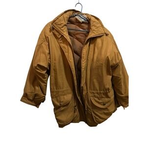 Colebrook Vintage Down Puffer Parka Jacket Mustard Tan Brown Womens Large